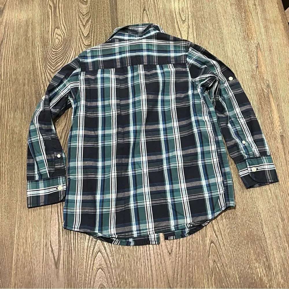Urban Pipeline Boys Plaid Checked Button-Up Long Sleeve Shirt Blue Black Small